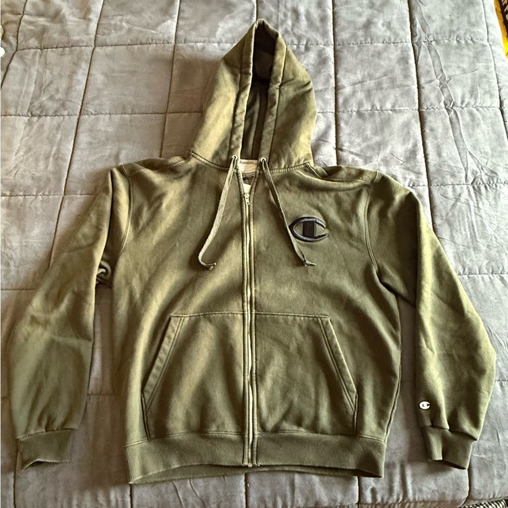 Champion Dark Green Hoodie Y2K Size Large Premium